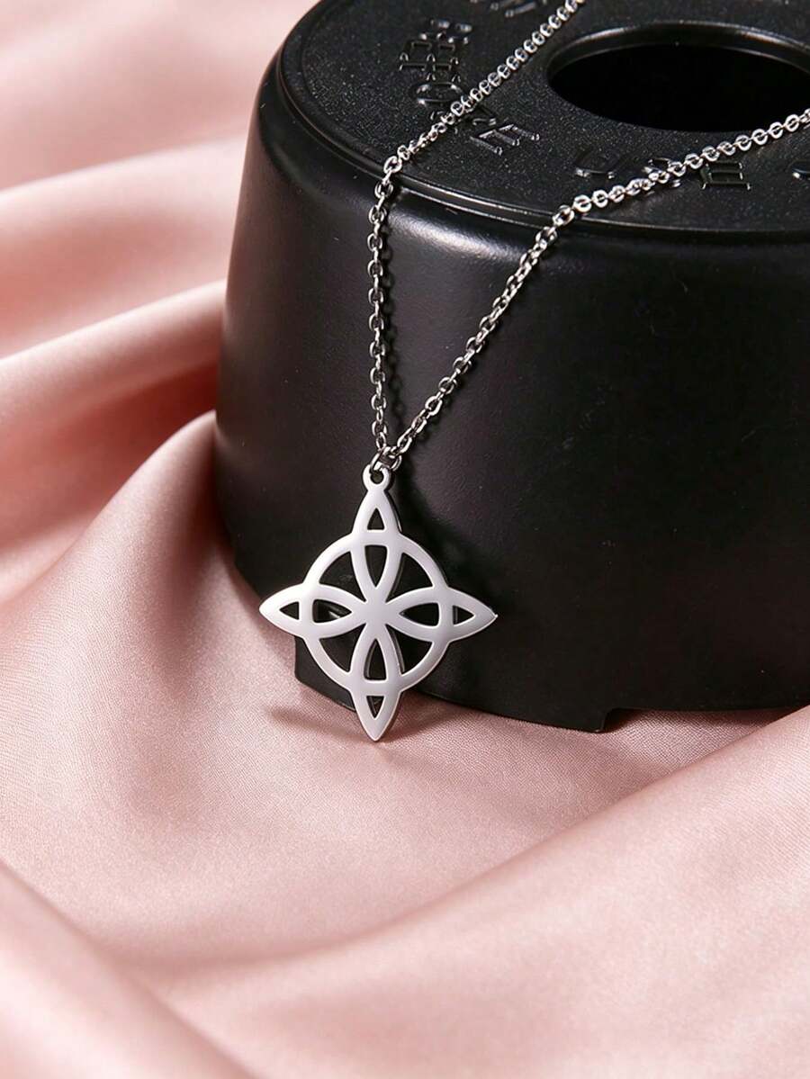 TEAMER 1pc Unisex Stainless Steel Hollow Witch Knot Pendant Necklace, Unique Amulet Pattern, Fashion Gift For Friends - Simple Series - View 1