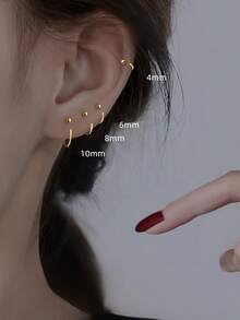 BALMORA 1 paire de boucles d'oreilles créoles à petites perles rondes en argent sterling S925, simples et polyvalentes, pour le quotidien des femmes - Doré - Voir 3