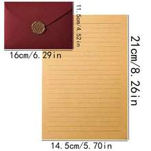 22pcs Vintage Cowhide Letter Paper Red/Beige Linen Envelope Set, Horizontal Lined Letter Paper For Handwriting, Handwritten Love Letters, Includes 12 Letter Papers + 5 Envelopes + 5 Wax Seals - Set - View 3