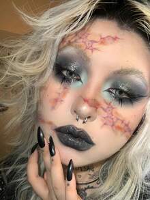 2PCS Halloween Blood Vessel & Lightning Pattern Temporary Tattoo Stickers, Waterproof Face, Arm, Waist, Abdomen, Shoulder, Neck, Collarbone Tattoo Decals For Halloween Makeup Party Gift - Multicolor - View 2
