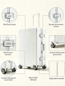 20-Inch Aluminum Frame Carry On Luggage With Front Opening Pocket, Hard Shell Rolling Suitcase With TSA Lock, Silent Spinner Wheels Travel Luggage For - White - View 5