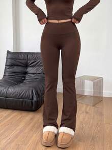 High-Waist Wide-Leg Pants, Vintage Style With Tummy Control Effect, For Sports, Fitness, High-Intensity, Versatile For Running, Showing Off Long Legs. Brown - Brown - View 6