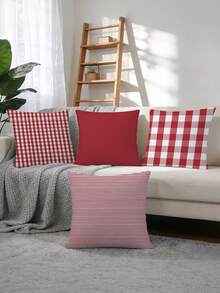 shangxia 4 buah Sarung Bantal Kotak-kotak Merah Minimalis Modern, Sarung Bantal Motif Garis-garis untuk Dekorasi Sofa Ruang Tamu - Cetak Satu Sisi - MultiWarna - View 9