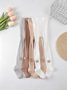 4 Pairs Baby Girls Vertical Stripe Rabbit & Cat Pattern Leggings Tights, Solid Color, Casual Versatile, Suitable For All Seasons, Back To School - Multicolor - View 15