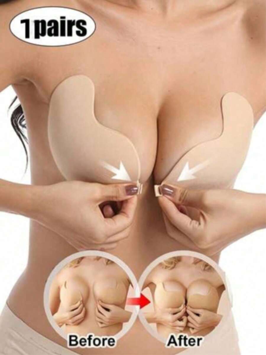 1 pezzo Reggiseno invisibile push-up, reggiseno senza schienale e senza spalline da donna, adesivi in silicone senza cuciture per il seno, adatto per abiti da sposa e lingerie, nude e nero, con fodera adesiva, reggiseno invisibile senza schienale per tutte le stagioni - Trasparente - Visualizzare 1