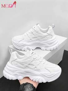 Zapatillas de deporte para exteriores, versión coreana de suela gruesa, modernas y versátiles, transpirables, deportivas y de ocio, zapatos blancos - Beis - Ver 3