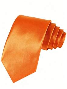 1 Set Men's Solid Color Classic Formal Tie And Pocket Square Set - Orange - View 2