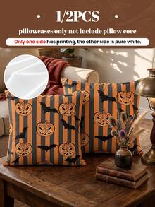 1pc/2pcs Halloween Print Pillow Case, Single-Sided Print, Breathable & Anti-Pilling, Soft & Skin-Friendly, 45*45/50*50/40*40CM, Decorative Pillow Case Gift, Party Decoration, Sofa Decoration, Room Decoration, Machine Washable, Pillow Case, OEKO-TEX - Multicolor - View 2
