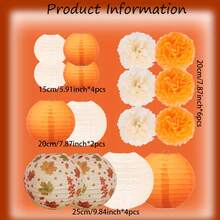 16pcs Of Hanging Maple Leaf Paper Lanterns And Paper Flower Balls For Party Decoration, Suitable For Thanksgiving, Autumn Anniversary Parties, Birthdays, And Wedding Decorations. Available In Orange, Cream, And Bohemian Style - Multicolor - View 7