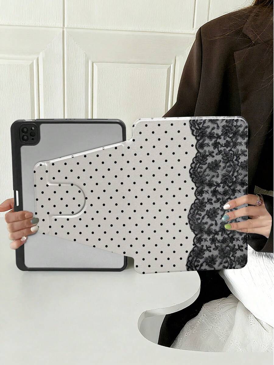 1pc Polka Dot Lace Pattern Tablet Protective Case, With Pen Slot, Anti-Drop Function, Supports Sleep/Wake, Compatible With IPad 10.9/Air 4/5/6/10.2/10th/Pro 11 2024/9.7/10.5, Fits S7/S8/S9/S6/S7+/S8+/S7FE/A11+/A8/A9, X8A, X9, Air 13 (M3 2025), Air 11 (M3 2025)/11 (A16 2025) All-In-One Tablet Protective Case