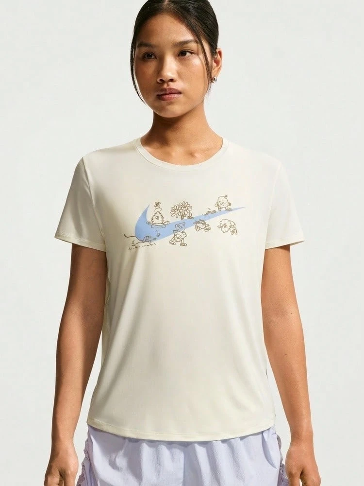 Nike Kaos Rajut Lengan Pendek Tanpa Kerah Wanita AS W NK ONE CLSSC DF SS TIW1389-133 - Krem - View 1