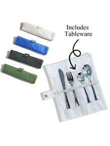 1 Set/4pcs Customizable Stainless Steel Cutlery Set With Bear Pattern, Ideal For Everyday Use And Universal Gifts - Silver Plain + Cutlery Bag - View 3