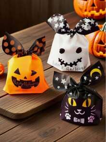 50/10 piezas Bolsa de dulces de Halloween, bolsas de regalo con cordón para fiesta de dulces, bolsa de golosinas de Halloween, galletas, chocolate, aperitivos para truco o , dulces de fiesta, baratijas y recuerdos de fiesta, bolsas de dulces, decoración de otoño, decoración de Halloween - Bolsas de embalaje - Ver 3