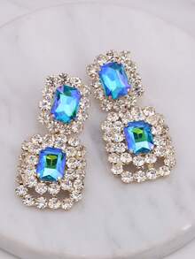 1 Pair Elegant Drooping Green Protein K9 Glass Gemstone Stud Earrings, Gold-Plated Copper Base, Perfect For Daily Wear, Weddings And Parties, Fashion Clip Earrings, Glass Gemstone Earrings, Novel Earrings - Style 1 - View 10