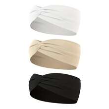 3 Packs Women's Non-Slip Headbands, Soft, Comfortable, Sweat-Absorbent Elastic, For Yoga, Running, Workout, Face Wash, Solid Color Casual, All Seasons - Multicolor - View 9