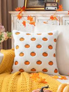 Homemorelove 1/2pcs PV Velvet Small Pumpkin Embroidered Pillow Case, Autumn Decor, Thanksgiving, Halloween Atmosphere Home Decoration Throw Pillow, Suitable For Living Room, Bedroom, Sofa, Pillow Insert Not Included - Bleached Rabbit Fur Bright Orange - View 9
