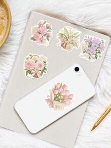 50 piezas de pegatinas flexibles de flores de cinta en tonos pastel suaves de primavera, para renovar caja de almacenamiento de escritorio, tablet y dormitorio de verano, estilo curativo y femenino, suministros DIY para manualidades y útiles escolares - 7*6*1 - Ver 7