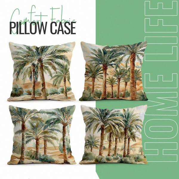 4 buah Sarung Bantal Motif Pohon Palem Gurun 40/45/50cm, Cetak Digital/Penutup Resleting Tersembunyi/Jahitan Berkualitas, Melindungi Inti Bantal/Pengganti Gaya, Sarung Bantal untuk Dekorasi Rumah Sehari-hari, Luar Ruangan, Teras/Sarung Bantal Kamar Tidur/Dekorasi Ruangan/Dekorasi Rumah Sepanjang Musim