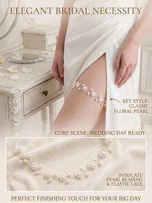 1pc Elegant Faux Pearl Flower Bridal Garter Elastic Wedding Thigh Ring Leg Chain For Bride Bridesmaid Bachelorette Party Honeymoon Accessories - Multicolor - View 3