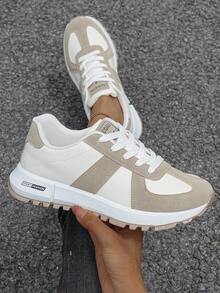 Flipark New Round Toe Lace-Up Colorblock Multi-Functional Fashion Versatile City Outdoor Casual Sports Shoes For Women (Recommended To Buy One Size Up) - Khaki - View 3