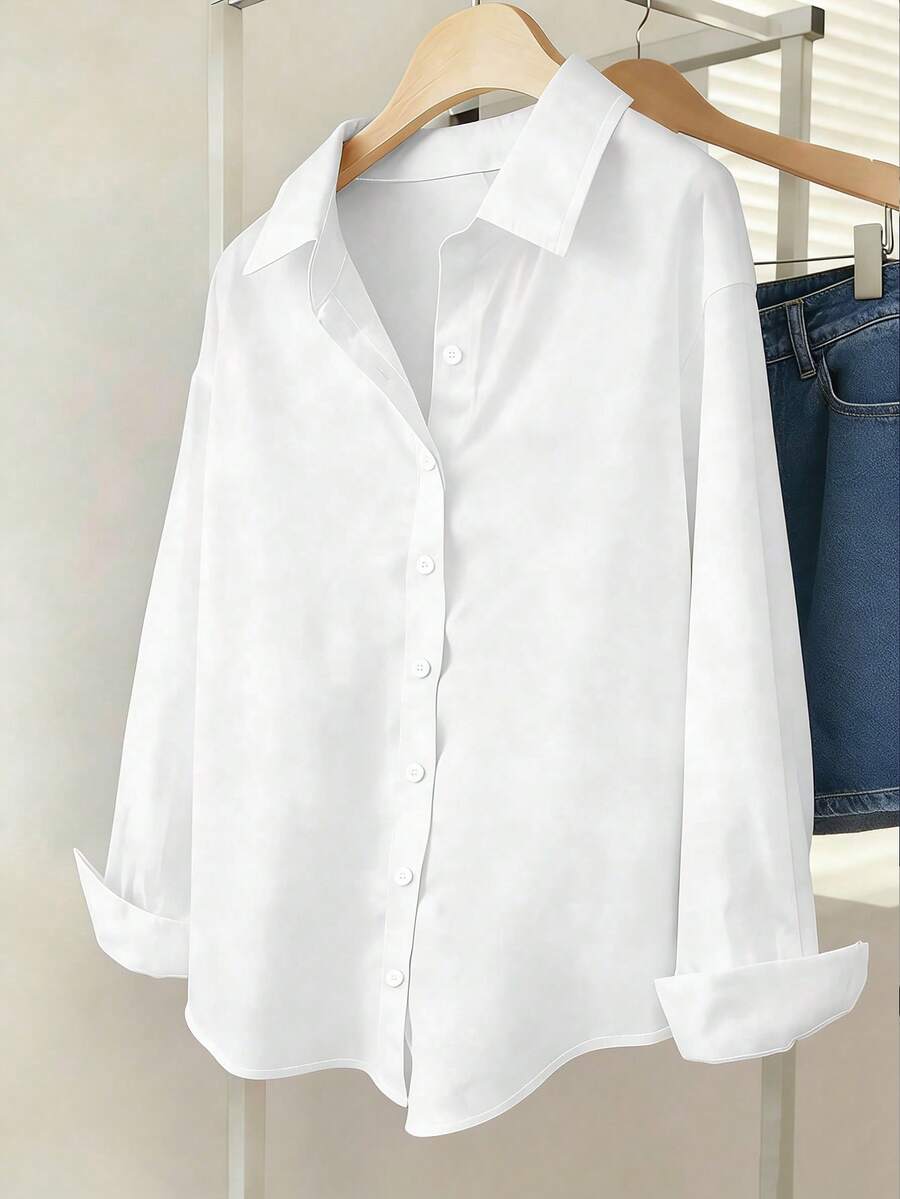 Nueva camisa de manga larga para mujer de estilo deportivo universitario para exteriores, diseño de moda simplista, tela con estiramiento en cuatro direcciones, ajuste holgado de manga larga para mujer, primavera/otoño blanco - Blanco - Ver 1