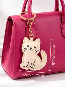 Brown/Beige 2 Colors Optional, Cute PU Leather Cat Keychain, Cartoon Novelty Cat Bag Charm, Women's Car Key Accessory, Fun Gift For Family And Friends - Multicolor - View 4