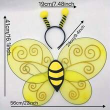 2pcs Cute Halloween Bee Costume Accessory Set, Includes Bee Headband And Wings. Plush Antenna Headband Paired With 3D Yellow And Black Striped Wings, Lightweight Mesh Material For Wearable Use. Suitable For Halloween Dress-Up, Cosplay, Theme Parties, Stage Performances, Parent-Child Activities. Adorable And Eye-Catching Holiday Outfit Gift - Yellow - View 5