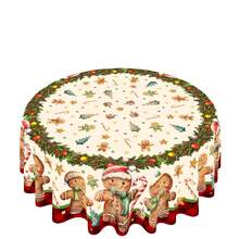 1/100pcs Christmas Theme Polyester Tablecloth (Round: 145cm Diameter) Holiday Tablecloth, Pattern With Gingerbread Man, Christmas Wreath, Suitable For Family Gatherings, Fits Dining Table, Kitchen And Living Room - Multicolor - View 6