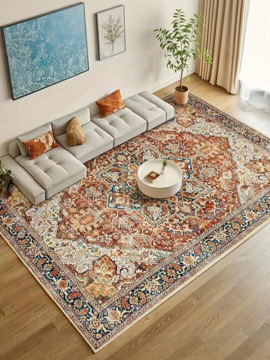 1pc Luxury Classic - Retro Floral - Bohemian Area Rug, European - Faux Wool Material, Home Carpet, Suitable For Living Room, Bedroom, Dorm, Entryway, Patio, Machine Washable All Season Large Size Mat, Aesthetic Home Decor - 彩色 - 查看 1