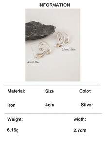 1 par/Pendientes de botón de metal minimalista de moda con diseño de espiral fluida 3D de gran tamaño, adecuados para accesorios de atuendo personalizado de estilo callejero para mujeres - 28313-1-plata - Ver 9
