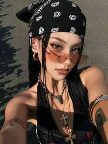 1件裝時尚女款紅色正方形圍巾髮箍 龐克波希米亞風頭巾髮帶 頭飾配件，適合日常生活，理想的造型提升選擇，完美適用派對 - 彩色 - 查看 9