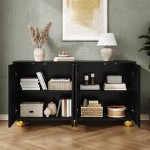 Sideboard With 4 Drawers - Internal Shelves - Gold Metal Legs - 黑色 - 查看 3