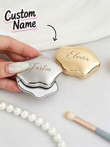 Personalized Cloud-Shaped Portable Makeup Mirror, Customized Silver Engraved Pocket Mirror, Bridesmaid Wedding Women's Handbag Mirror, Customized Bridesmaid Gift, Engraved Pocket Mirror - Multicolor - View 9
