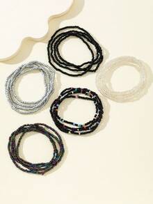 5pcs/Set Mix & Match Cuentas de Semilla Elásticas Bohemias Multicolor Combinación de Moda Cadena de Cintura, Pulsera, Cadena Corporal para Niñas - gris oscuro - Ver 4