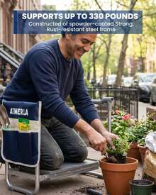 Foldable Garden Kneeler And Seat With Thick Comfort Pad, Heavy Duty Portable Gardening Bench With Large Tool Storage Pockets - A - View 6