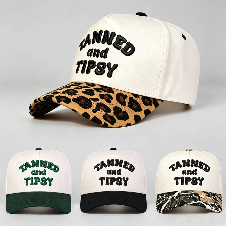 1件女款K2k雙色「TANNED AND TIPSY」刺繡字母帽，可調節防紫外線遮陽帽，適合日常休閒、派對、旅行，假期禮物，送給媽媽和愛人的最佳禮物