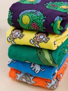 Warner Bros 5 Pairs Unisex Funny Socks With Rick And Morty Humorous Cartoon Pickle All-Over Print, Rainbow Color Mid-Calf Socks, Suitable For All Seasons, Perfect For Halloween - Multicolor - View 5