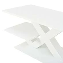 White Rectangular Coffee Table, Double Tabletop, Glossy Finish, Side Table, Sofa Table, Living Room Table Made Of MDF, Geometric X-Shaped Legs, Load Capacity Up To 10 Kg, 100x48x45cm - White - View 9