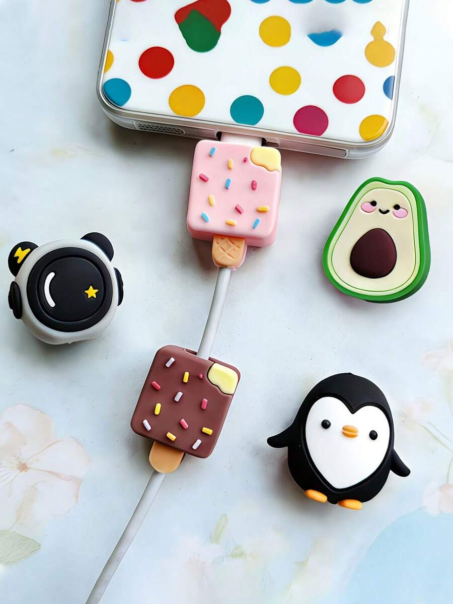 Data Cable Protector Charging Cable Protector Avocado/Ice Cream/Penguin Charging Head Protector Multiple Ice Cream Shapes Penguin Avocado - A - View 1