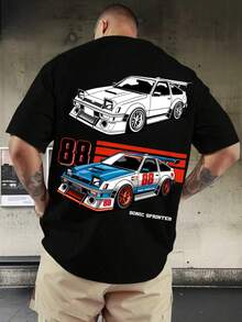 Retro Automotive Style, Men's Shirt, Graphic Print Of The 88 Sprinter Car, Casual Wear, 100% Cotton, Classic JDM Racing Shirt. - Black - View 2