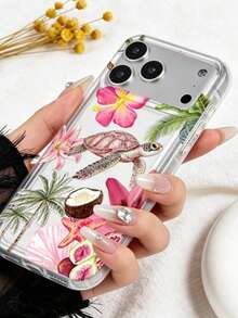 Tropical Floral Shell Turtle Summer Beach Pattern Shockproof Phone Case, Compatible With IPhone 13/15/16/17pro/17/14/17/15pro/15 Plus/15 Promax - Multicolor - View 3