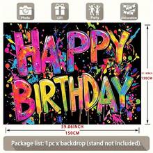 1pc YSW 1pc Vibrant Graffiti Birthday Banner - Graffiti Letters & Background, Polyester Fiber Wall Decor, Suitable For Birthday Party Backdrop, Party Supplies - Multicolor - View 6
