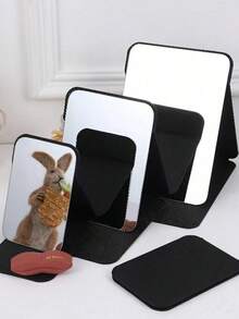 1pc/Set Foldable Makeup Mirror - Desktop Vanity Mirror, Space-Saving Design, Suitable For Bathroom And Dorm, Portable Desktop Mirror, Home Decor And Gift (Black) Portable Small Mirror, Beach Essential, Beach Makeup Storage Essential, Portable Vanity Mirror, Apartment Essential Small Mirror, Dorm Essential Mirror, Bathroom Decor Mirror, School Essential Small Mirror Supplies - Black - View 4