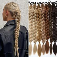 24 Inch Hand-Woven Ponytail, With Elastic Rubber Band, Synthetic Fiber Long Braid, Suitable For Women's Daily Use - Multicolor - View 1
