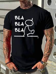 Magliette estive da uomo con una divertente stampa "Bla Bla Bla" - Comoda e giovanile t-shirt in cotone, perfetta per look casual, viaggi e outfit dallo stile moderno. - nero - Visualizzare 1