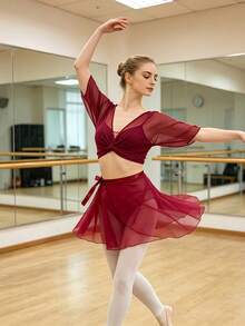 1pc Women's One-Piece Semi-Sheer Ballet Skirt, Lace-Up Waist, Long Beach Skirt For Gymnastics Practice, Performance, Training, Bodycon Wrap Skirt, Comfortable And Breathable - Multicolor - View 8