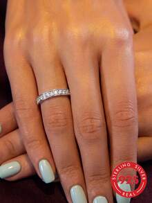 1pc S925 Sterling Silver Inlaid Row Diamond Open Ring, Fashionable Luxury Niche Exquisite Personalized Minimalist Elegant Ins Cold Style Daily Wearable Stackable Jewelry Accessory Casual Party Versatile Gift - Drilling Machine - View 7