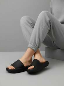 GETAC Sandalias de Mujer Sandalias Hombre, PLATAFORMA 4cm Chanclas mujer Unisex Suela Gruesa Impermeable Cómodas - Negro - Ver 3