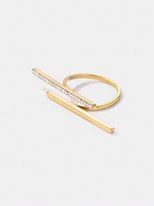 Kryxie 1pc Fashionable Minimalist Elongated Stainless Steel Ring With Rhinestones - Yellow Gold - View 4
