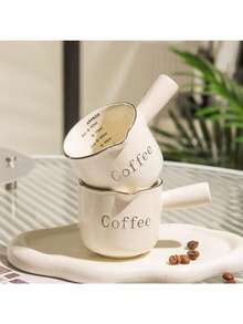 1/2pcs 90ML Espresso Cup With Handle, V-Shaped Ceramic Espresso Cup, Coffee Measuring Cup And Milk Pitcher, Suitable For Espresso Making And Milk Frothing, Ideal Choice For Espresso Lovers - Multicolor - View 1
